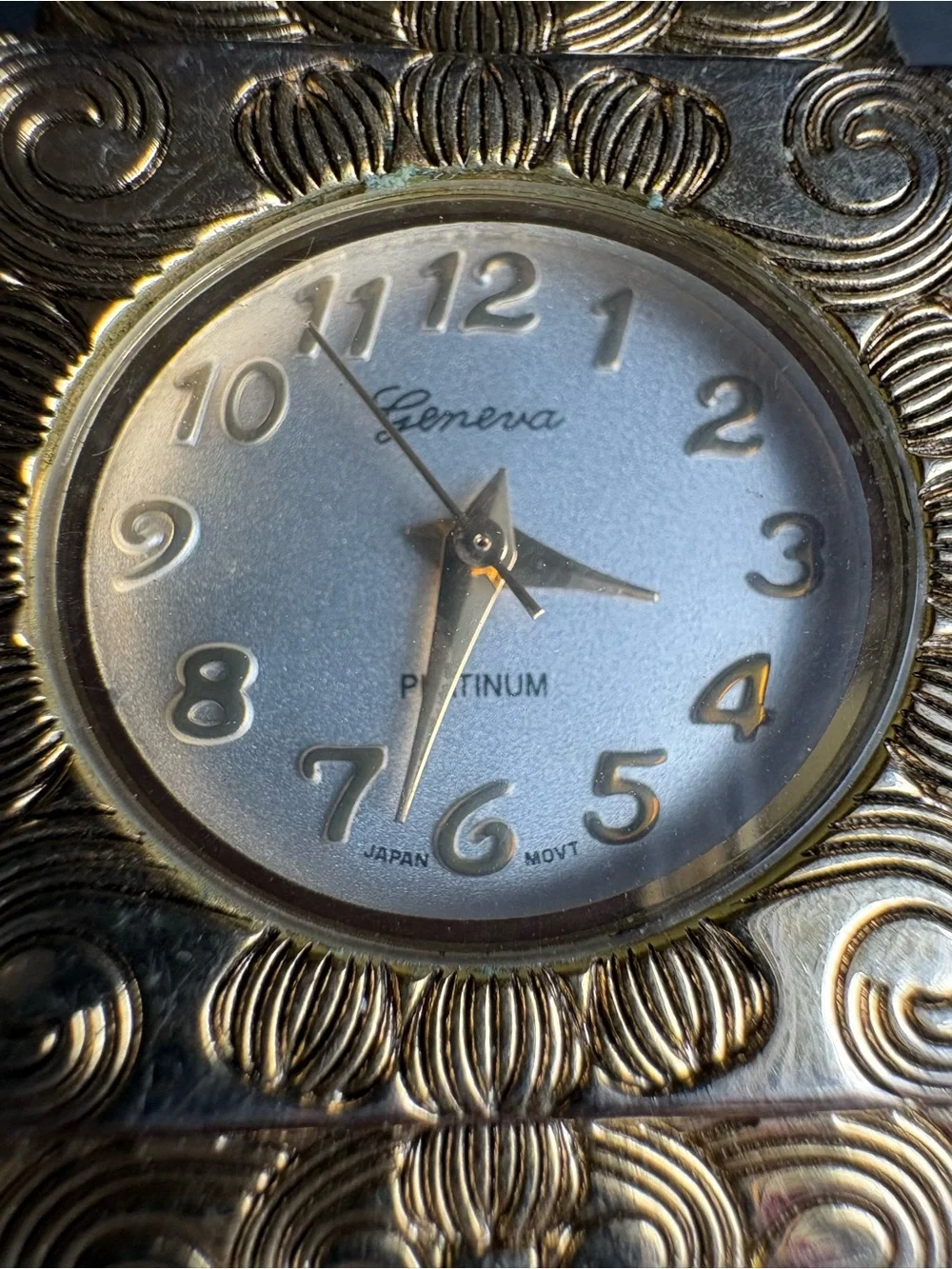 Geneva Gold and Silver Ornate Cuff Watch
